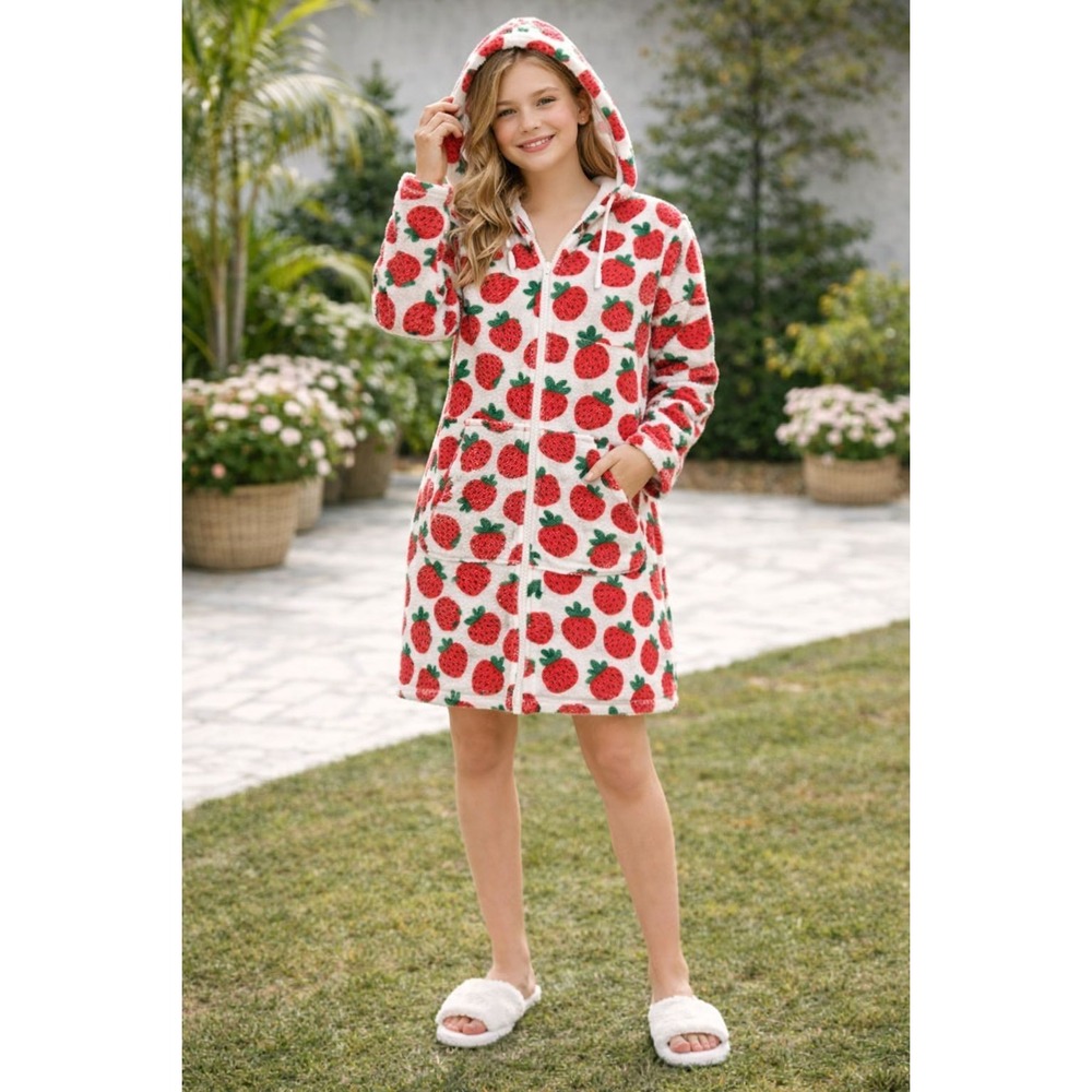 HANNA ANDERSSON Graphic Strawberry Hoodie 8 Terry Zip Full Kids‎ Girls